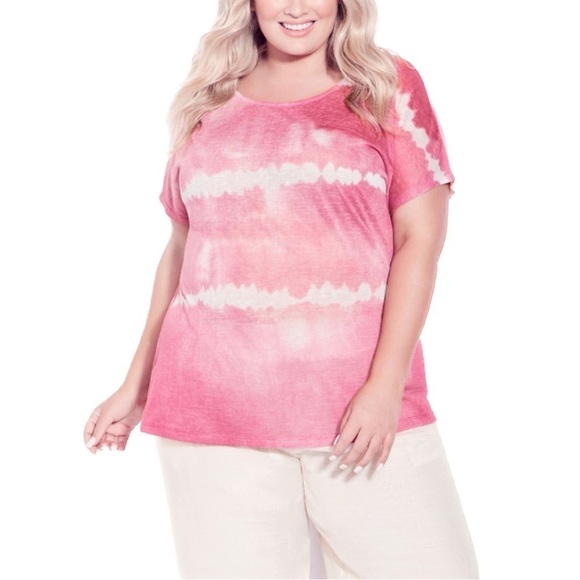 Avenue Tops - AVENUE 18W-28W Hot Pink Braylee Tie Dye Top AA05.8
